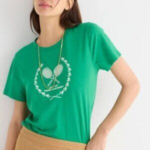 J. Crew Kelly Green W/White "Tennis Tournament" Graphic Relaxed T-Shirt XS